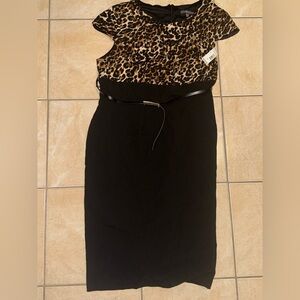 Covington Black and Leopard Print Dress